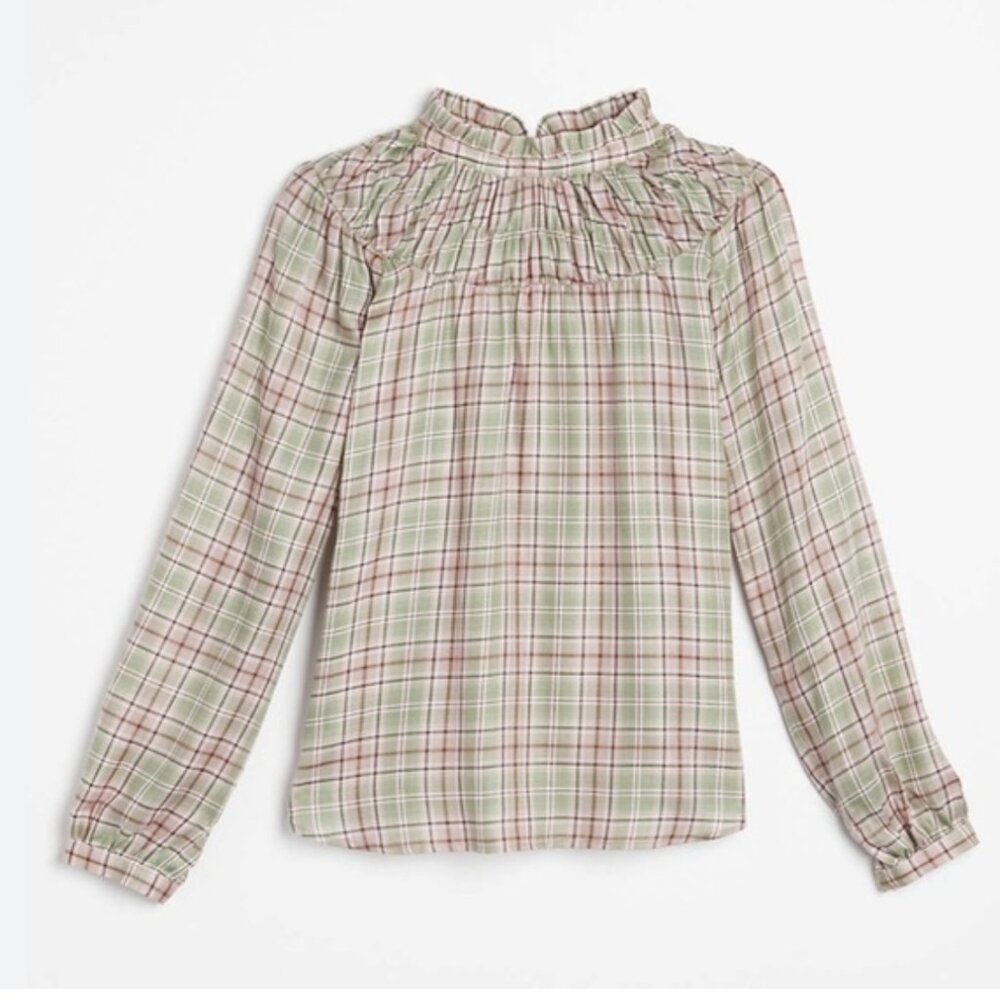 🌸🍃 Ann Taylor LOFT Ruffled Neck Plaid Blouse (NEW‎ WITH TAG)🍃🌸